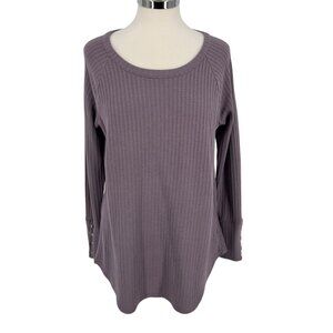 Chaser Waffleknit Long Sleeve Lavender Pullover Top With Button Cuff Size XL